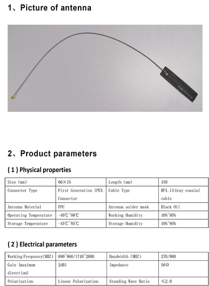 FPC-4G-DD01-04050-V01 66x15mm 690-960MHz 1710-2690MHz IPEX FPC 4G LTE Antenna