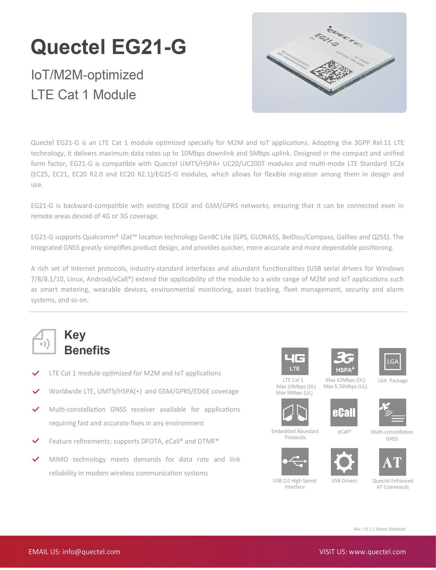 Quectel EG21-G Cat.1 LTE 4G Wireless Communication Module